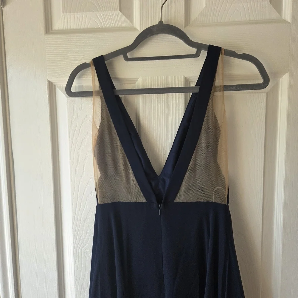 Jenny Yoo Navy V-Neck Chiffon Maxi Dress